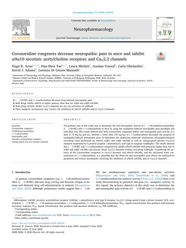 Coronaridine Congeners Decrease Neuropathic Pain in Mice and Inhibit T Α9α10 Nicotinic Acetylcholine Receptors and Cav2.2 Channels ∗∗ ∗ Hugo R