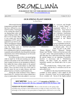 BROMELI ANA PUBLISHED by the NEW YORK BROMELIAD SOCIETY (Visit Our Website