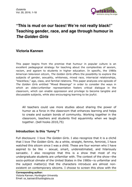 “This Is Mud on Our Faces! We're Not Really Black!” Teaching Gender, Race