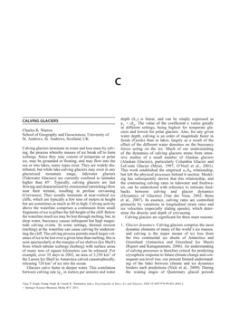 CALVING GLACIERS Depth (Hw) Is Linear, and Can Be Simply Expressed As U C = Chw