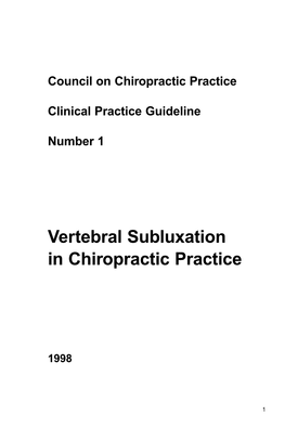 Vertebral Subluxation in Chiropractic Practice