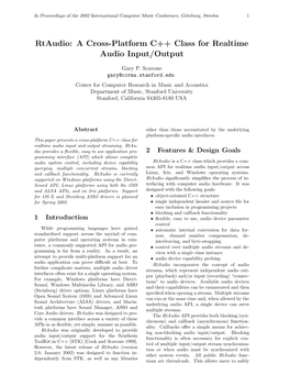 Rtaudio: a Cross-Platform C++ Class for Realtime Audio Input/Output