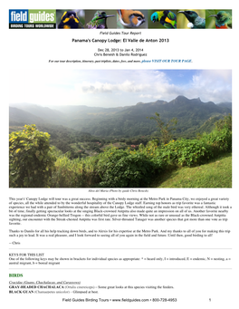 FIELD GUIDES BIRDING TOURS: Panama's Canopy Lodge: El Valle