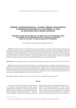 Problemy Zagospodarowania I Ochrony Terenów Wodonoœnych O Szczególnym Znaczeniu Dla Zaopatrzenia W Wodê Na Przyk£Adzie Ujêcia Mosina-Krajkowo