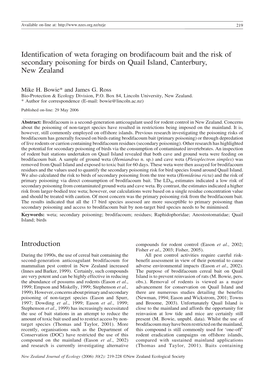 Identification of Weta Foraging on Brodifacoum Bait and the Risk of Secondary Poisoning for Birds on Quail Island, Canterbury, New Zealand