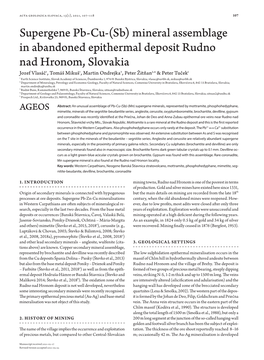 Mineral Assemblage in Abandoned Epithermal Deposit Rudno Nad