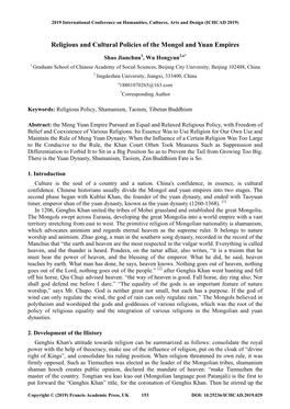 Religious and Cultural Policies of the Mongol and Yuan Empires