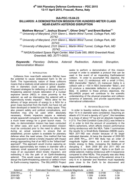 4 IAA Planetary Defense Conference – PDC 2015 13-17 April 2015