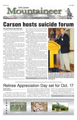 Carson Hosts Suicide Forum Story and Photos by Sgt