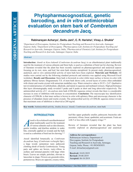 Phytopharmacognostical, Genetic Barcoding, and in Vitro Antimicrobial Evaluation on Stem Bark of Combretum Decandrum Jacq