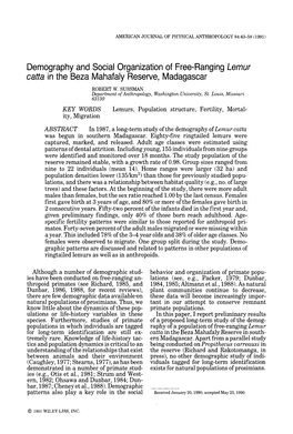 Sussman RW. 1991. Demography and Social Organization of Free Ranging