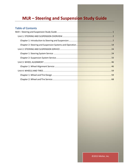 MLR – Steering and Suspension Study Guide