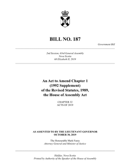 BILL NO. 187 Government Bill ______