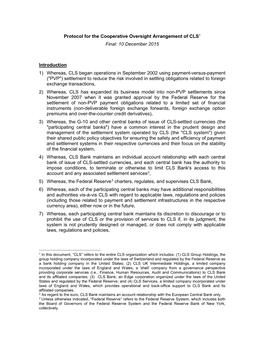 Protocol for the Cooperative Oversight Arrangement of CLS1 Final: 10 December 2015