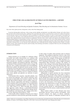 Structure and Allergenicity of Wheat Gluten Proteins – a Review