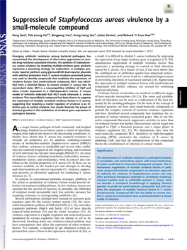 Suppression of Staphylococcus Aureus Virulence by a Small-Molecule Compound