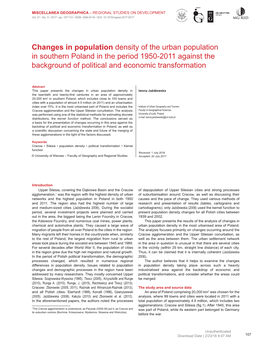 Changes in Population Density of the Urban Population in Southern Poland in the Period 1950-2011 Against the Background of Political and Economic Transformation