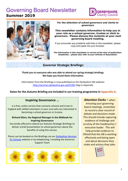 Governing Board Newsletter Summer 2019