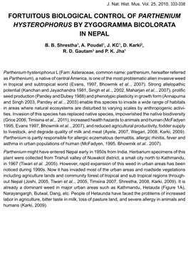 (2010). Fortuitous Biological Control of Parthenium Hysterophorus…