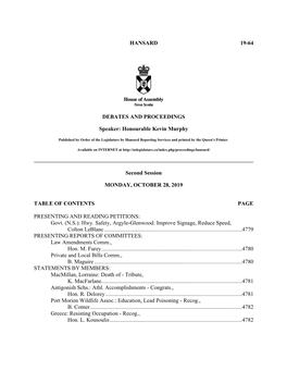 HANSARD 19-64 DEBATES and PROCEEDINGS Speaker