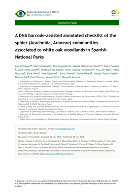 A DNA Barcode-Assisted Annotated Checklist of the Spider (Arachnida, Araneae) Communities Associated to White Oak Woodlands in Spanish National Parks