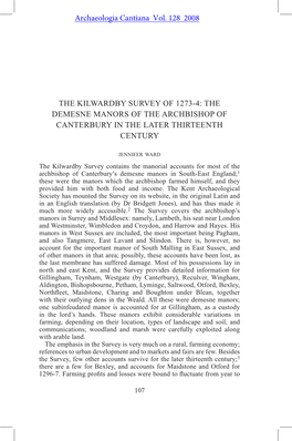 The Kilwardby Survey of 1273-4: the Demesne Manors of the Archbishop of Canterbury in the Later 13Th Century