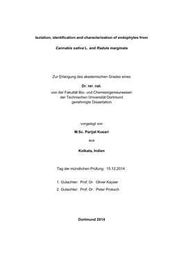 Isolation, Identification and Characterization of Endophytes From