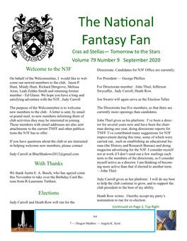 The National Fantasy Fan Cras Ad Stellas— Tomorrow to the Stars Volume 79 Number 9 September 2020