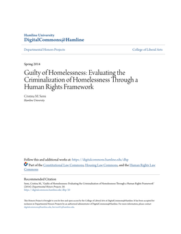Evaluating the Criminalization of Homelessness Through a Human Rights Framework Cristina M