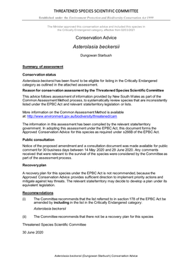 Conservation Advice and Included This Species in the Critically Endangered Category, Effective from 02/03/2021 Conservation Advice Asterolasia Beckersii