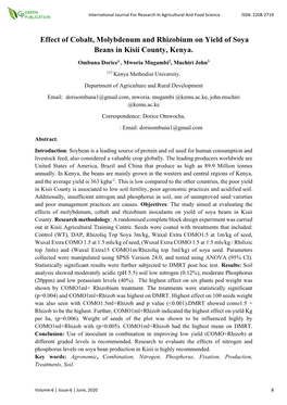 Effect of Cobalt, Molybdenum and Rhizobium on Yield of Soya Beans in Kisii County, Kenya