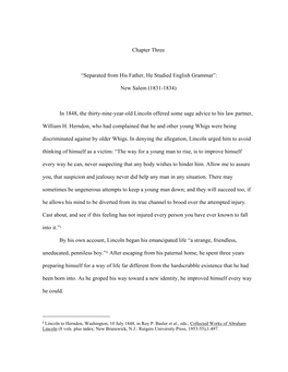 Chapter Three “Separated from His Father, He Studied English Grammar”: New Salem (1831-1834) in 1848, the Thirty-Nine-Year-O