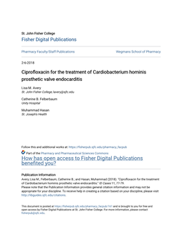 Ciprofloxacin for the Treatment of Cardiobacterium Hominis Prosthetic Valve Endocarditis