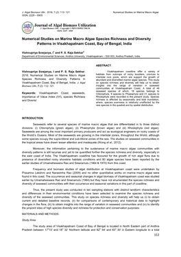 Numerical Studies on Marine Macro Algae Species Richness and Diversity Patterns in Visakhapatnam Coast, Bay of Bengal, India