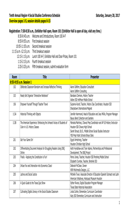 Tenth Annual Region 4 Social Studies Conference Schedule Saturday, January 28, 2017