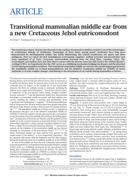 Transitional Mammalian Middle Ear from a New Cretaceous Jehol Eutriconodont