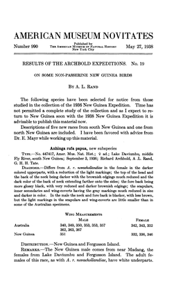 AMERICAN MUSEUM NOVITATES Published by Number 990 the AMERICAN MUSEUM of NATURAL HISTORY May 27, 1938 New York City