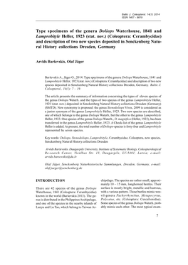 Type Specimens of the Genera Doliops Waterhouse, 1841 and Lamprobityle Heller, 1923 (Stat