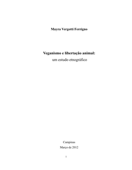 Veganismo E Libertação Animal: Um Estudo Etnográfico