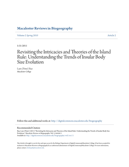 Revisiting the Intricacies and Theories of the Island Rule: Understanding the Trends of Insular Body Size Evolution Lam (Peter) Bao Macalester College