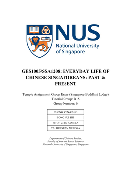 Ges1005/Ssa1208: Everyday Life of Chinese Singaporeans: Past & Present