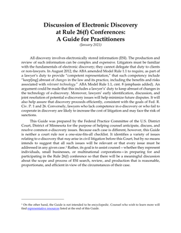 Discussion of Electronic Discovery at Rule 26(F) Conferences: a Guide for Practitioners (January 2021)