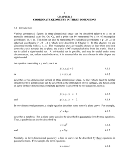 1 Chapter 4 Coordinate Geometry in Three Dimensions