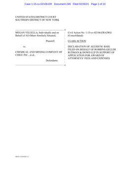 Declaration of Aelish M. Baig Filed on Behalf of Robbins Geller Rudman & Dowd Llp in Support of Application for Award of Attorneys’ Fees and Expenses