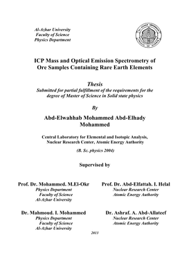 ICP Mass and Optical Emission Spectrometry of Ore Samples Containing Rare Earth Elements