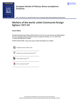 Workers of the World, Unite! Communist Foreign Fighters 1917–91