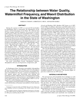 The Relationship Between Water Quality, Watermilfoil Frequency, and Weevil Distribution in the State of Washington