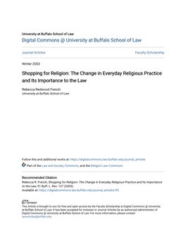 Shopping for Religion: the Change in Everyday Religious Practice and Its Importance to the Law