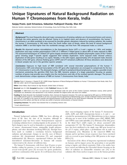 Unique Signatures of Natural Background Radiation on Human Y Chromosomes from Kerala, India