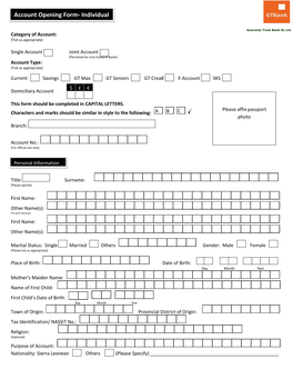 Account Opening Form- Individual